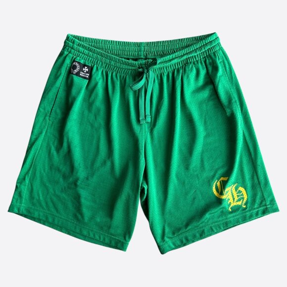 Chrome Hearts Green & Yellow Logo Mesh Shorts - Picture 1 of 6